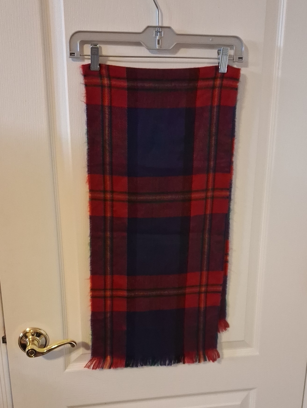 Red, Purple Plaid With Gold Color Stitching Scarf